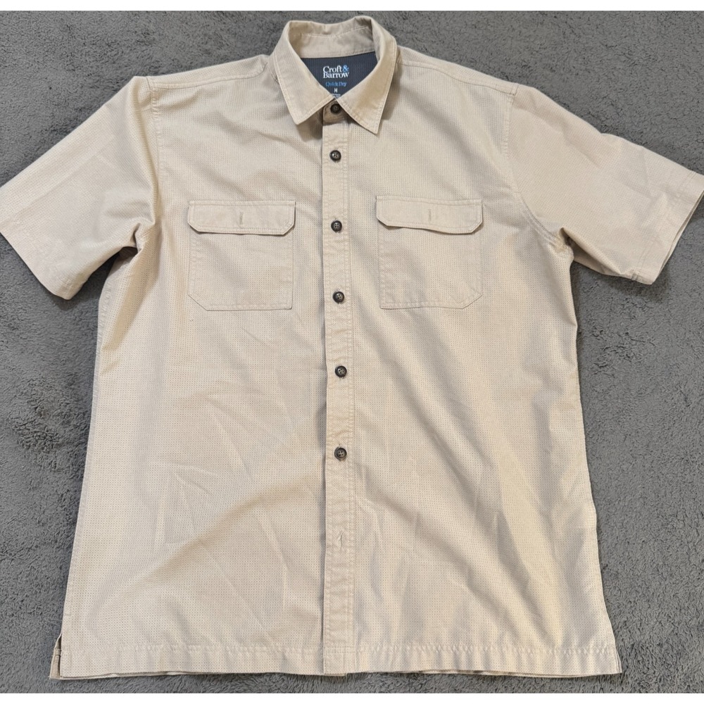 Croft & Barrow Quick Dry Shirt Mens M Tan Khaki Vented Wicking Fishing Pockets